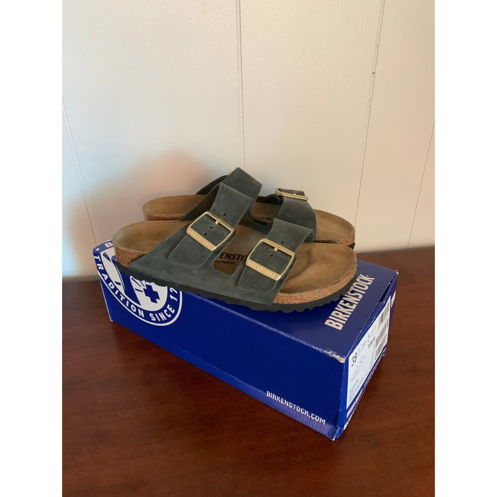 NEW Birkenstock Arizona Big Buckle Sandals Thyme Gray Nubuck Leather Size 37